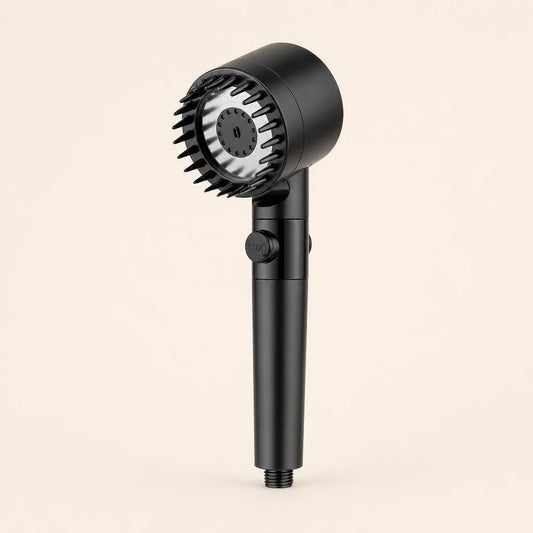 Aquara filtered shower head with massage brush, black